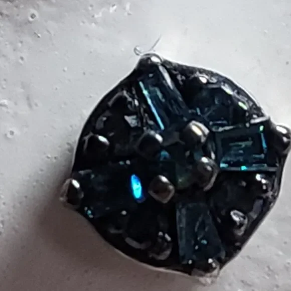 Blue Diamond Platinum/Sterling Silver Stud Earrings - Picture 6 of 7